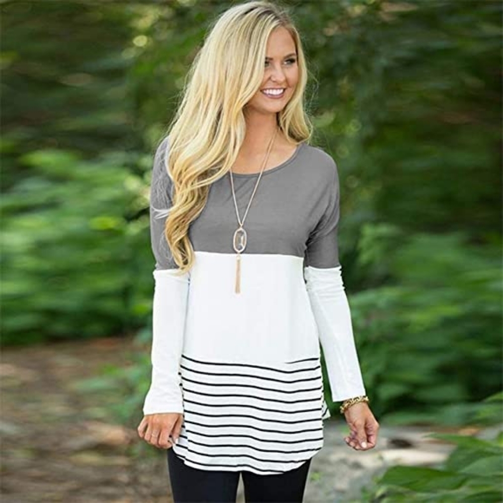 Navy Blue White Nautical Long Sleeve Tunic Top Size Small